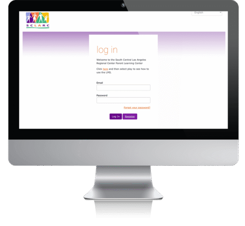 A clickable image of a computer monitor displaying a log in window for the website: sclarcparent.arcalearn.org